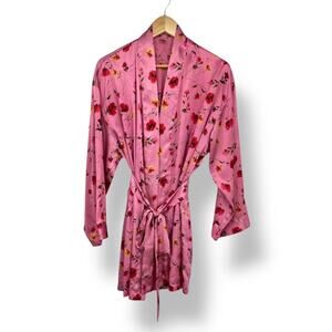 Victoria's Secret Pink Raspberry Floral One Size Satin Robe